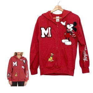 Disney Mickey & Friends Red Zip-Up Hoodie Size XS Embroidered Patches Graphics